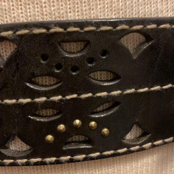 DOUBLE BUCKLE PERFORATED LEATHER BELT  WITH METAL STUDS AND SOMID BRASS BUCKLES - Picture 8 of 14